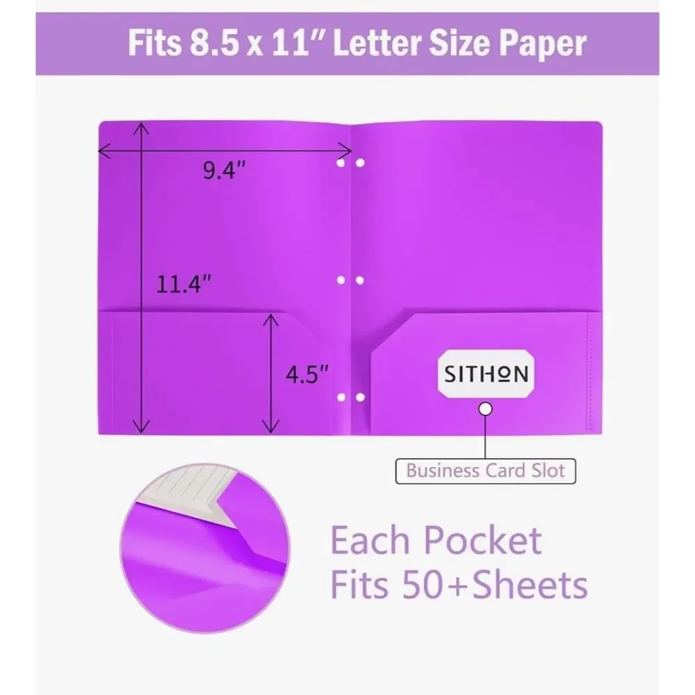 6 Pack 2-Pocket Folder for 3-Ring Binders Tear Resistant 8.5x11in Letter School
